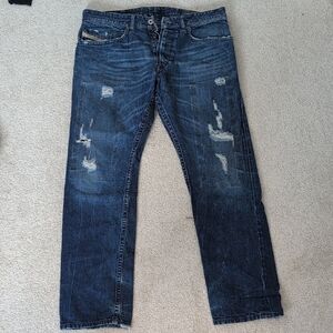 Diesel Men's Dark Blue Distressed Jeans